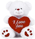 Paws Weißer Teddybär mit rotem Herz und Aufschrift I Love You, weiß, 26,7 cm