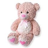 TE-Trend Teddybär Kuscheltier Bär groß Kuschelbär mit rosa Schleife und Herz Tatzen Plüsch Riesen Teddy XXL Stoffbär Geschenk 80cm braun