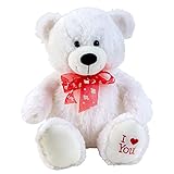 Geschenkestadl Teddybär 50 cm Weiß Schleife I Love You Stickerei Kuschelbär Kuscheltier Bär Teddy