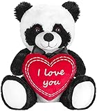 BRUBAKER Panda Plüschbär mit Herz Rot - I Love You - 25 cm - Pandabär Kuscheltier - Teddybär Plüschteddy Schmusetier - Stofftier Schwarz Weiß