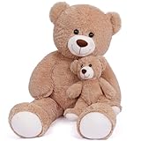 FAVOSTA XL Teddybär Riesen Teddy Plüsch mit einem kleinen Teddybär Geschenk für Kinder Hellbraun