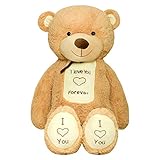 TEDBI Teddybär 160cm | Farbe Hellbraun | Groß Teddy Bear Plüschbär Stofftier Kuscheltier Plüschtier XXL Herz Teddi Bär mit Stickerei I Love You Forever Ich Liebe Dich für Immer