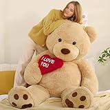 MorisMos Hellbraun Riesen Teddy mit Herz Rot- I Love You, 183cm Teddybär groß XXL as Geschenk Valentinstag Plüschbär für Freundin