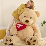 MorisMos Hellbraun Riesen Teddy mit Herz Rot- I Love You, 183cm Teddybär groß XXL as Geschenk Valentinstag Plüschbär für Freundin