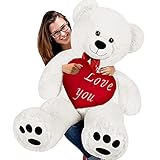 Deuba Teddy | Valentinstag | XL 100cm | Weiß | inkl. Herzkissen Ø 26cm | Teddybär Kuscheltier Stofftier Plüschbär