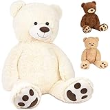 BRUBAKER XXL Teddybär 100 cm groß - Weiß - Stofftier Plüschtier Kuscheltier