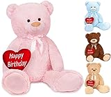 BRUBAKER XXL Teddybär 100 cm Rosa mit einem Happy Birthday Herz Stofftier Plüschtier Kuscheltier