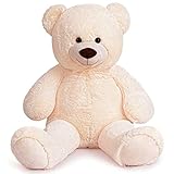 SNOWOLF Riesen XXL Teddybär Plüsch Kuschelbär Plüschbär mit Knopfaugen 110cm, Groß Weiches Teddy Bear Stofftier Geschenk ​am Geburtstag, Valentinstag oder Weihnachten（1.1m, Beige）