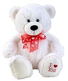 Lifestyle & More Teddybär Kuschelbär weiß mit Schleife und Aufschrift I Love You 50 cm groß Plüschbär Kuscheltier samtig weich