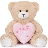 My OLi Teddy Plüschbär mit Rosa Herz-Mum I Love YOU-18 cm Teddybär Plüschteddy Kuscheltier Schmusetier für Babys Kinder Jungen Mädchen Liebhaber Braun Hellbraun