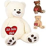 BRUBAKER XXL Teddybär 100 cm Weiß mit einem Ich Liebe Dich Herz Stofftier Plüschtier Kuscheltier