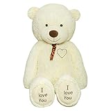 TEDBI Teddybär 200cm | Farbe Creme | Groß Teddy Bear Plüschbär Stofftier Kuscheltier Plüschtier XXL Teddi Bär mit Stickerei I Love You Ich Liebe Dich