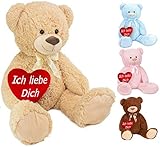 BRUBAKER XXL Teddybär 100 cm groß Beige mit einem Ich Liebe Dich Herz Stofftier Plüschtier Kuscheltier