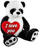 BRUBAKER XXL Panda 100 cm groß mit einem I Love You Herz Stofftier Plüschtier Kuscheltier Teddybär