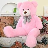 MorisMos 120cm Riesen Teddy, Teddybär Groß XXL Kuscheltier Stofftier, Rosa Großer Teddybär,Kuschelig Plüschtier Weich Spielzeug Plüschbär Kuschelbär Geschenk Geburtstag Weihnachten