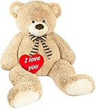 BRUBAKER Riesiger XXL Teddybär 150 cm groß Beige mit einem 'I Love You' Plüschherz