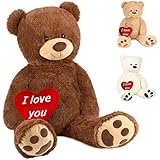 BRUBAKER XXL Teddybär 100 cm Braun mit einem I Love You Herz Stofftier Plüschtier Kuscheltier